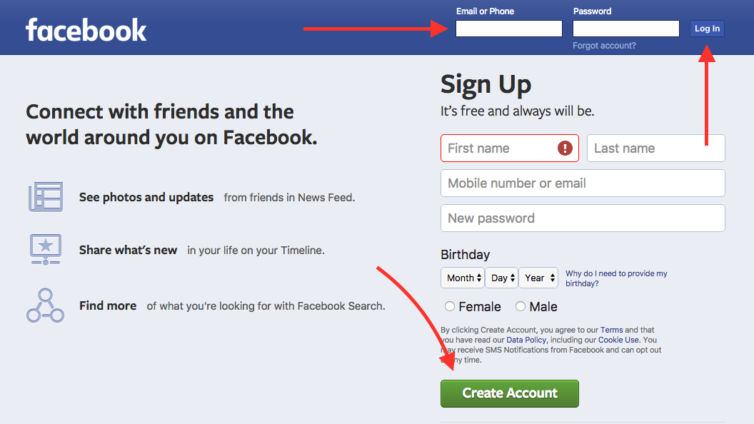 UI elements on the Facebook homepage